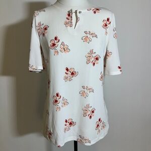 NWT Liz Claiborne Floral Print Keyhole Neck Elbow Sleeve Blouse Womens Size XS
